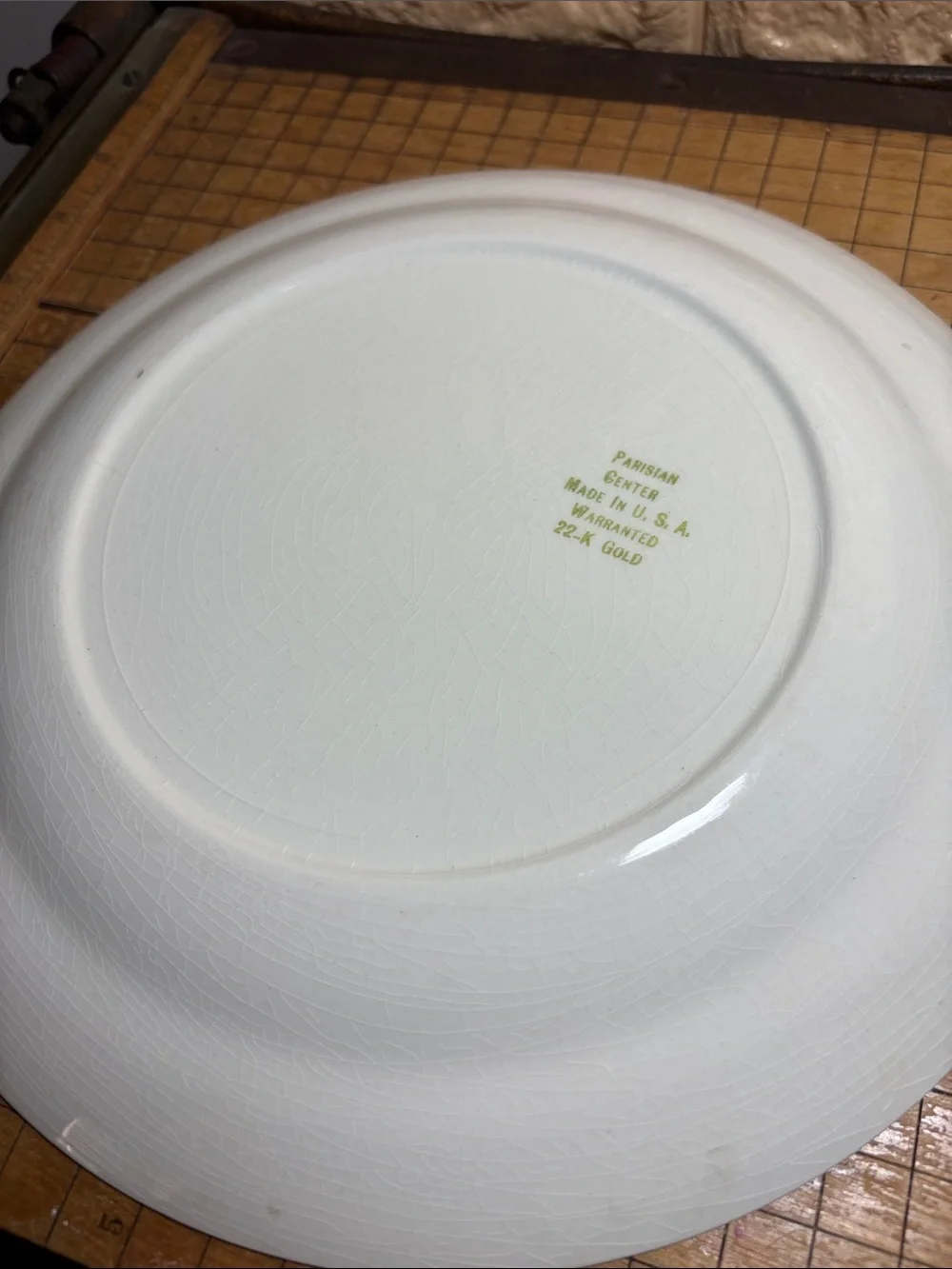 Pair Parisian Center Dinner Plates 10 1/8”D Made USA 22K Gold Pattern Rim Floral